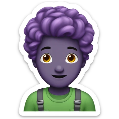 A guy with purple Hair green overal And 230 number sticker