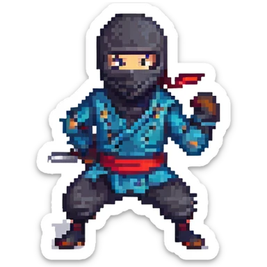 masked ninja, pixel art style, dynamic pose sticker