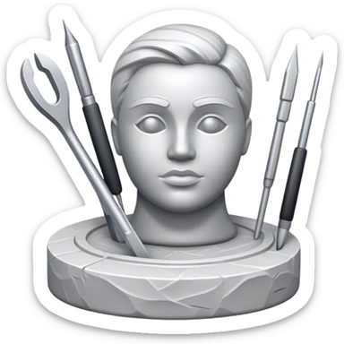 Icon for sculpting, with sculpting tools, sculpture in progress on a textured surface, minimalistic style, clean lines, transparent background. sticker
