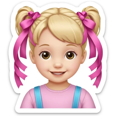 a baby girl with two ponytails and pink ribbons sticker