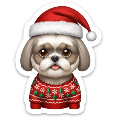 silver gray shih tzu christmas sweater and hat sticker
