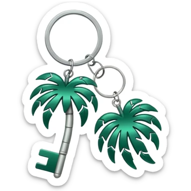 keys with a dark green palm-shaped keychain sticker