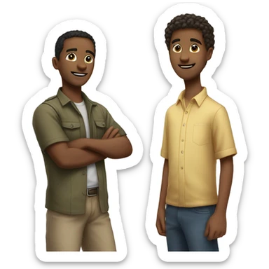 two twin brother standing net to eacher other and  heir older brother standing behind them sticker