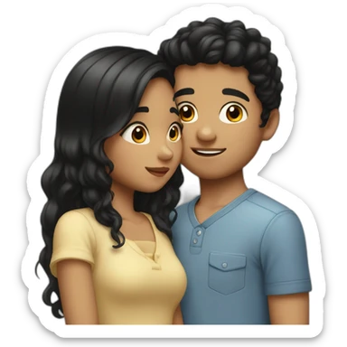 Boy with fair complexion and black hair kissing girl sticker