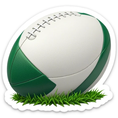 Cinematic Realistic image of a rugby ball resting on verdant turf, rendered with intricate stitching details and subtle weathering, bathed in warm, natural lighting that emphasizes its enduring character sticker