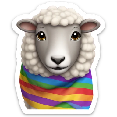 
A sheep wrapped in a pride flag sticker