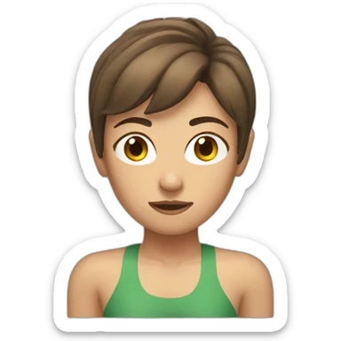woman with muscles,short hair,tired eyes,brown hair, tight swimming trunks sticker