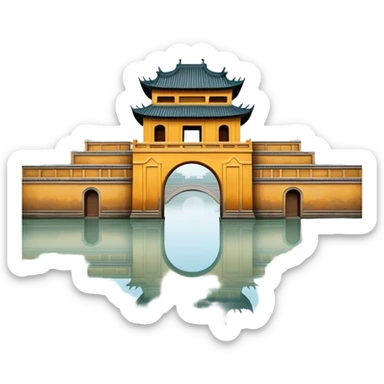 Cinematic Realistic Imperial City of Hue Landmark Emoji, capturing the ancient citadel’s weathered walls, intricate gates, and traditional Vietnamese architecture, surrounded by a misty, tranquil moat. sticker