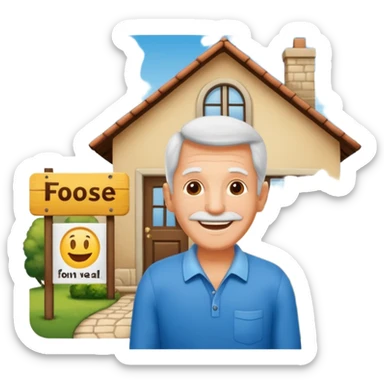 emoji de bienes y raices, un hombre y una casa en "venta for sale" sin sol sticker
