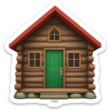 Log cabin red roof green door sticker