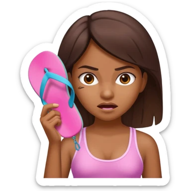 Una chica morena🙎🏽‍♀️enojada con una chancla en la mano sticker