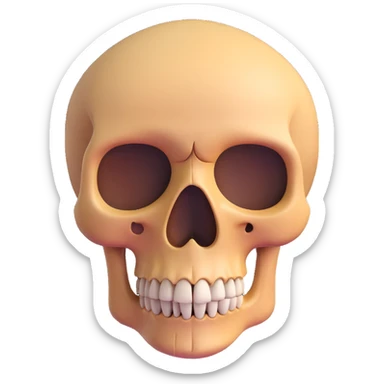 skull emoji with a wooden nose growing out, inspired by Pinocchio, emoji style sticker