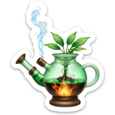 A bong with a freshly packed bowl that is lit and smoking  sticker