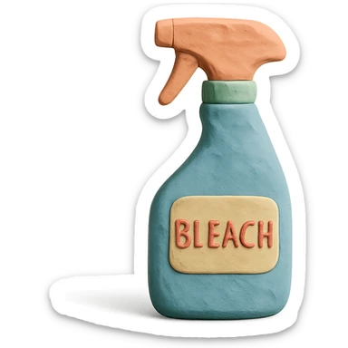 bleach spray bottle in claymation style with pastel colors, visible fingerprints, soft matte finish sticker