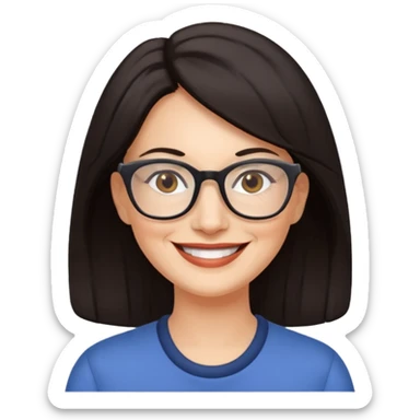 50 y.o. woman dark hair smile, glasses sticker