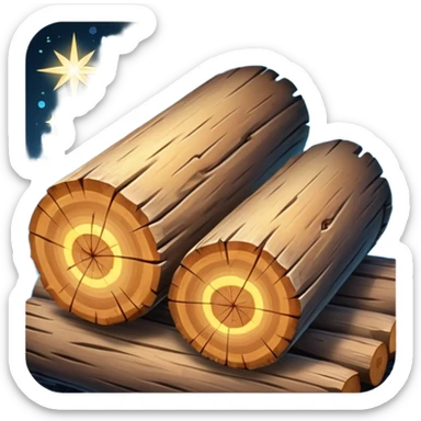 two logs, one propped up sideways on the bottom log, with a sparkle in the foreground sticker