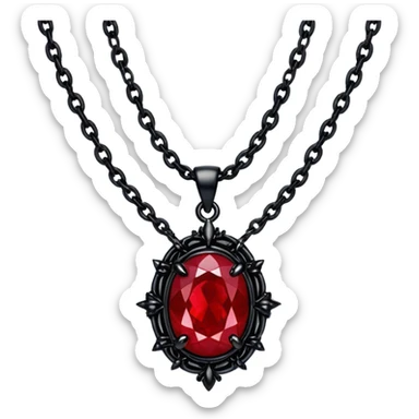 A black tiny gothic necklace with red ruby sticker