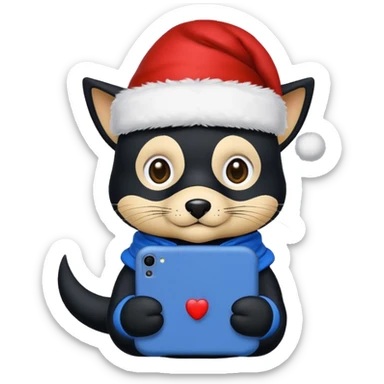 Zorro animal  con gorro de navida y ropa azul para una de repuesto de celular  sticker