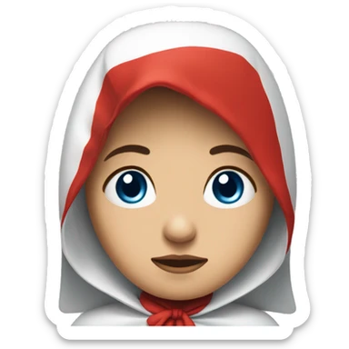 Sad woman with blue eyes wearing a red cape & a White bonnet with wings sticker