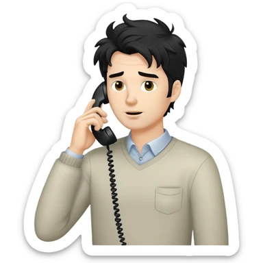a white man with black messy taking a call sticker