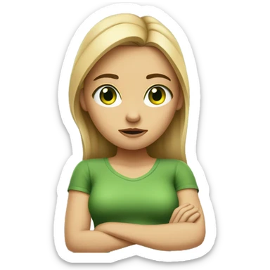 girl woth dirty blonde hair and green eyes, crossing arms and looking annoyed sticker