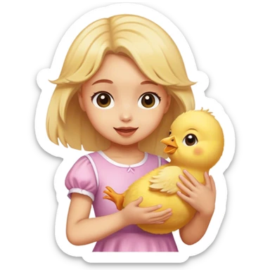 A girl kid holding a baby chick dancing sticker