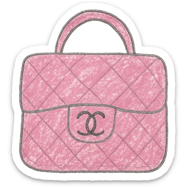 a pink Chanel purse, playful and naive, crayon-like lines sticker