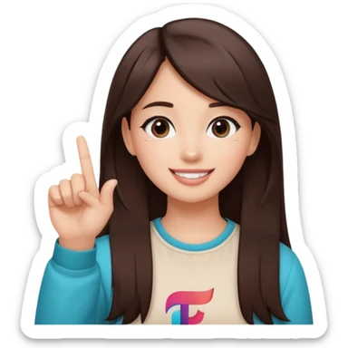 Girl with tiktok logo point up with one finger and dark brown hair sticker