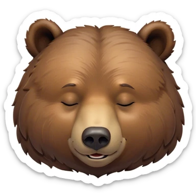 Meme-Worthy Cute Sleeping Grizzly Bear Portrait Emoji, Head resting peacefully with a contented smile, showcasing a massive, robust build and a luxuriously soft deep brown fur, eyes shut in a serene, restful nap, Simplified yet hilariously adorable features, highly detailed, glowing with a soft, drowsy light, high shine, relaxed and utterly lovable, stylized with an air of playful laziness, bright and heartwarming, soft glowing outline, capturing the essence of a comically sleepy grizzly, so meme-worthy it feels like it could instantly become the next viral sensation of adorable slumber! sticker