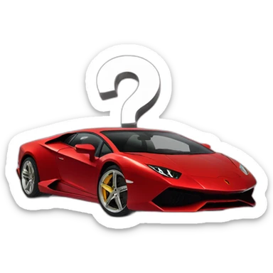 a question mark next to a Lamborghini sticker