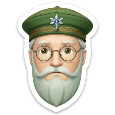 Dumbledore wear green scotland Tam o'shanter cap with decorative patterns, wear glasses, very long beard sticker