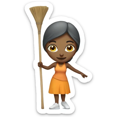 Lady with broom stick in yoga cloths sticker
