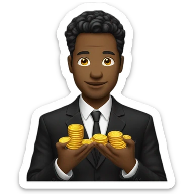 Posh-man-with-black-suit-holding-golden-coins sticker