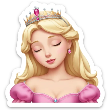 Aurora Sleeping Beauty from hips up, iconic pink gown, blonde hair with tiara, minimal style but very recognizable sticker