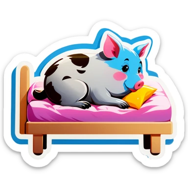 Katze die im Bett liegt und Schweine zählt. Die Schweine heißen Anna.  sticker