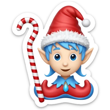 blue emoji creature with elf hat, small quills, candy-cane shoes, 3D emoji style, 1:1
 sticker