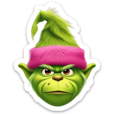 Grinch with pink hat sticker