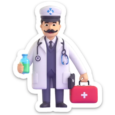 Dr. Watson with mustache and medical bag sticker
