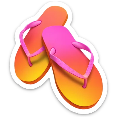 Realistic orange yellow pink gradient pair of summer flip flops isolated. sticker