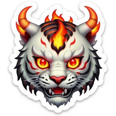 demon tiger face with horns red glowing eyes and fire for Twitch emote sticker