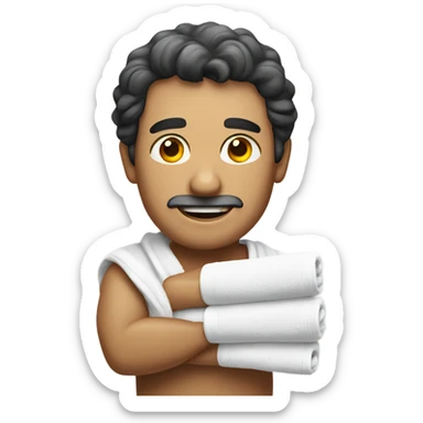 a small Italian man holding 2 towels sticker