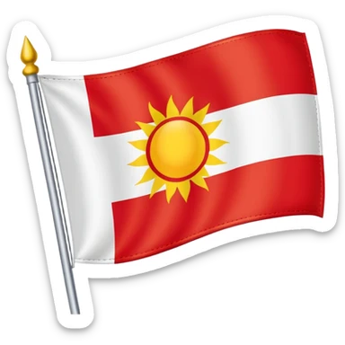 Ezidi flag. On the left side the whole side is red. The right side is all white. And in the middle is the symbol of the bright sun.  sticker