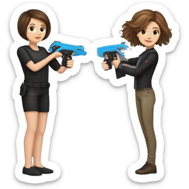 boy short brown hair and girl play lasertag sticker