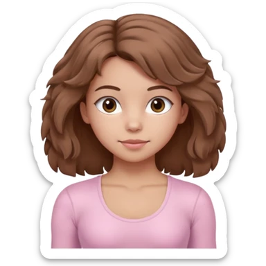 brown hair girl wearing light pink pilates clothes, fluffy medium hair and brown eyes sticker