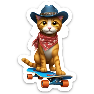 a cool cowboy cat on skateboard sticker
