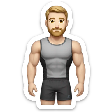Full height Pale skinned muscular man With Realistic eyes and mouth, light brown hair and stubble In dark gray sleeveless mike, black oversize sports shorts, watch and white sneakers. sticker