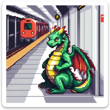dragon waiting on a metro platform sticker
