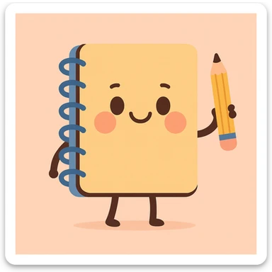 minimalist happy notebook with pencil, symbolizing daily writing and reflection, pastel cartoon style sticker