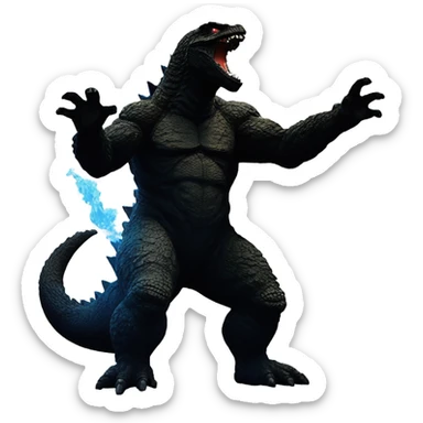 “Silhouette of Godzilla shooting his atomic breath upward, with detailed spikes and a dynamic pose sticker