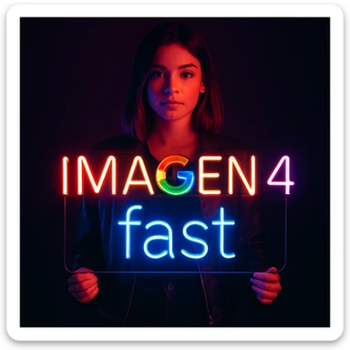 make a girl holding this sign, but sign in made of neon, also add fast below the sign sticker